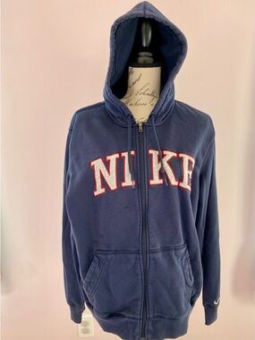 Nike Navy Full-Zip Hoodie with Red-Trim NIKE Letters